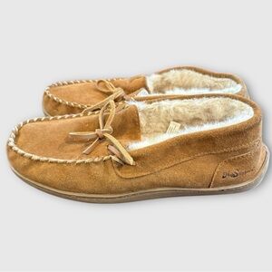My Slippers Brand Women’s Suede and Faux Fur Lined Moccasins Size 9 Tan